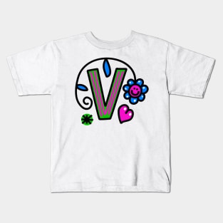 Letter V abc monogram hand drawn colorful alphabet Kids T-Shirt
